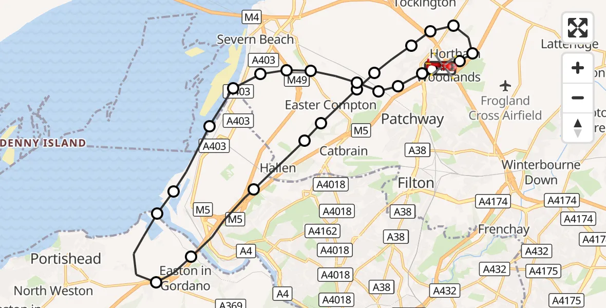 Flight route Air Ambulance Helicopter Almondsbury Helicopter Base - Almondsbury Helicopter Base, 03 October 2026, 11:56