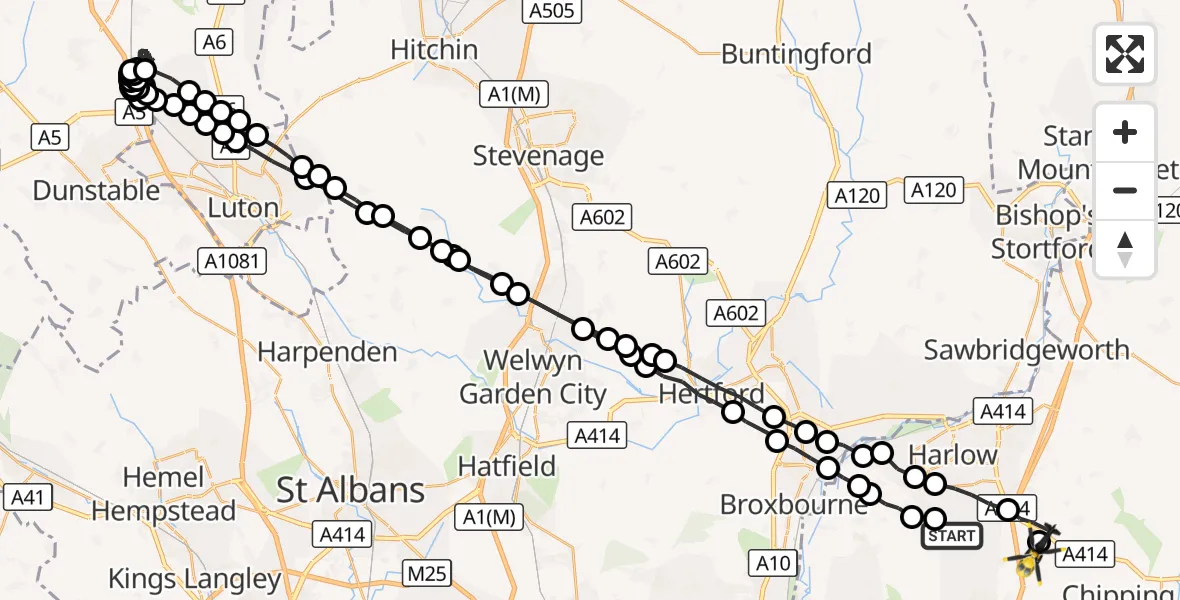 Flight route Police Helicopter Epping Forest - North Weald Airfield, 03 October 2026, 12:05