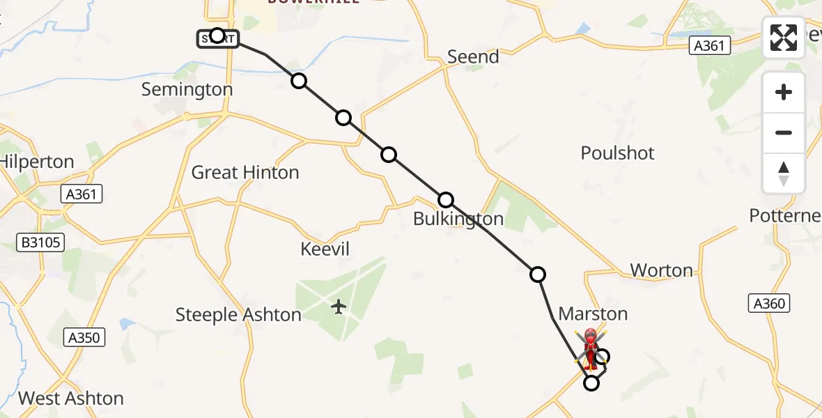 Flight route Air Ambulance Helicopter Wiltshire Air Ambulance - Marston, 03 October 2026, 12:23