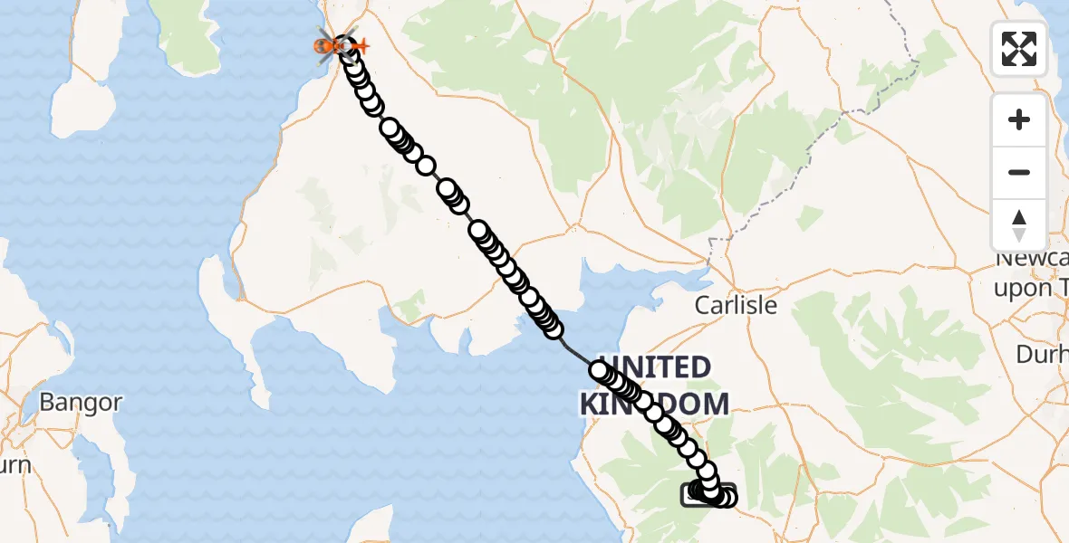 Flight route Coastguard Helicopter Chapel Stile - Glasgow Prestwick Airport, 03 October 2026, 12:52