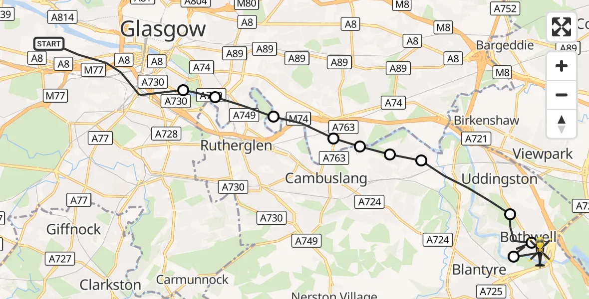Flight route Police Helicopter Glasgow - Glasgow, 03 October 2026, 13:21
