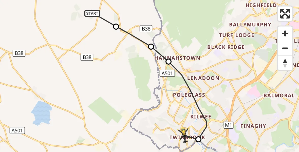 Flight route Police Helicopter Dundrod - Belfast City District, 03 October 2026, 13:24
