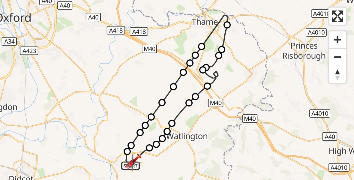 Flight route Air Ambulance Helicopter RAF Benson - RAF Benson, 03 October 2026, 13:26