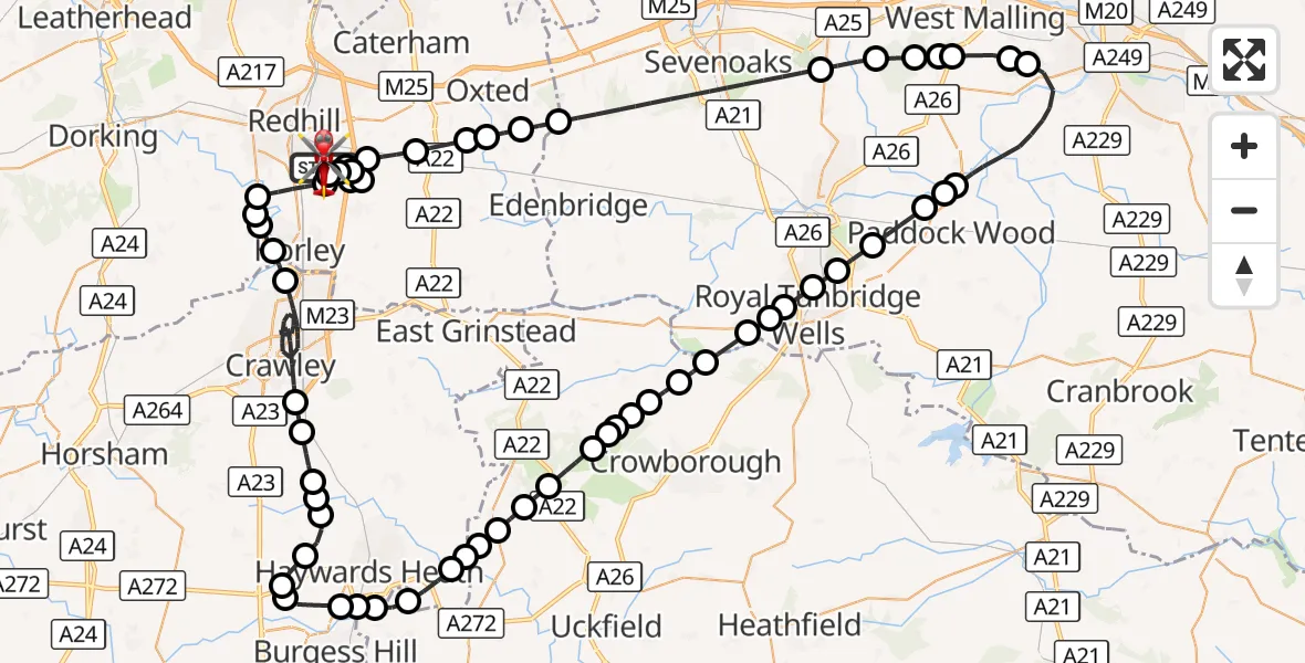 Flight route Air Ambulance Helicopter Redhill Aerodrome - Redhill Aerodrome, 03 October 2026, 13:43