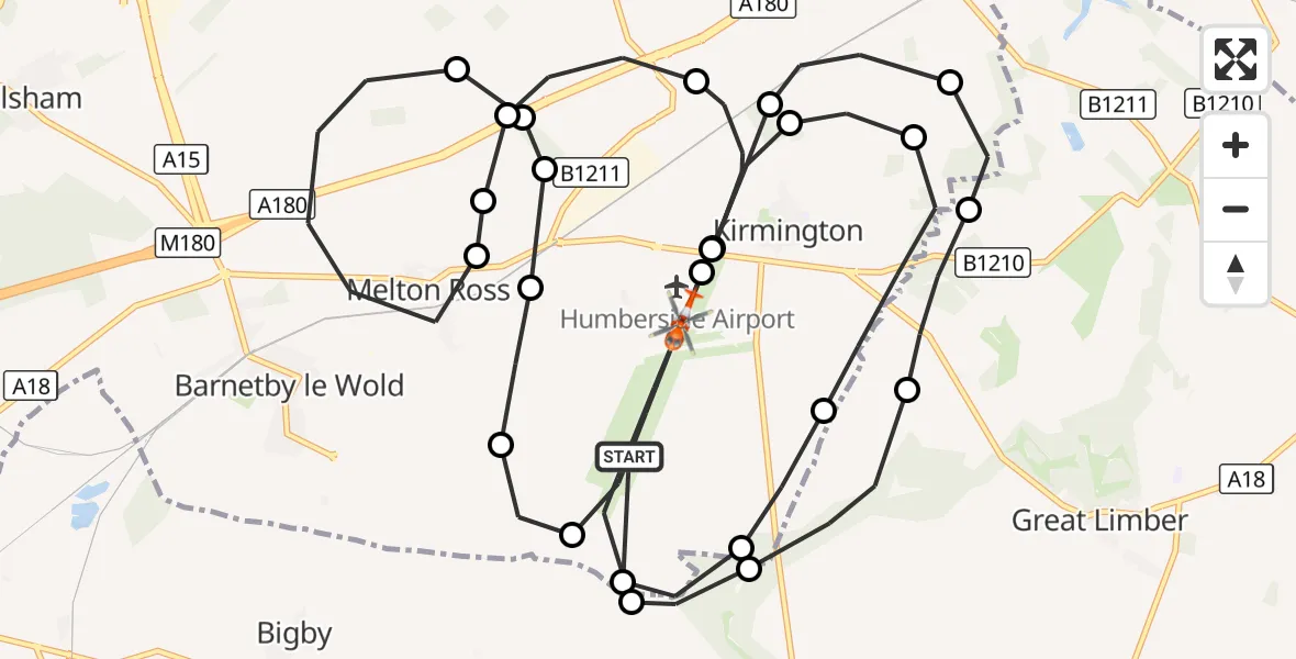 Flight route Coastguard Helicopter Humberside Airport - Humberside Airport, 03 October 2026, 13:44