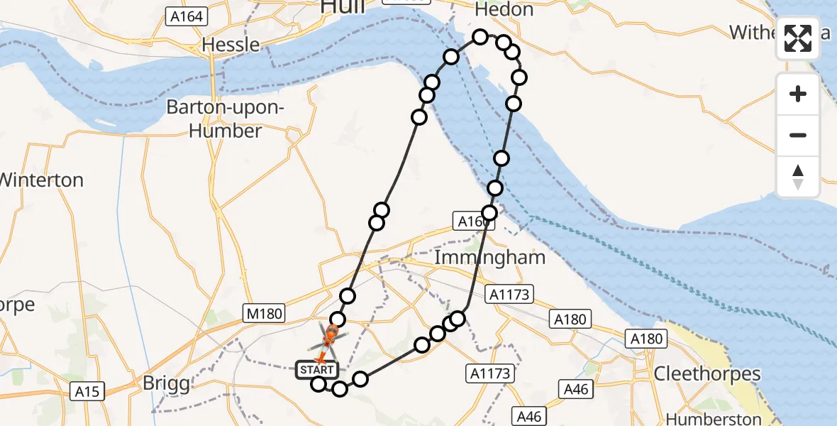 Flight route Coastguard Helicopter Humberside Airport - Humberside Airport, 03 October 2026, 14:04
