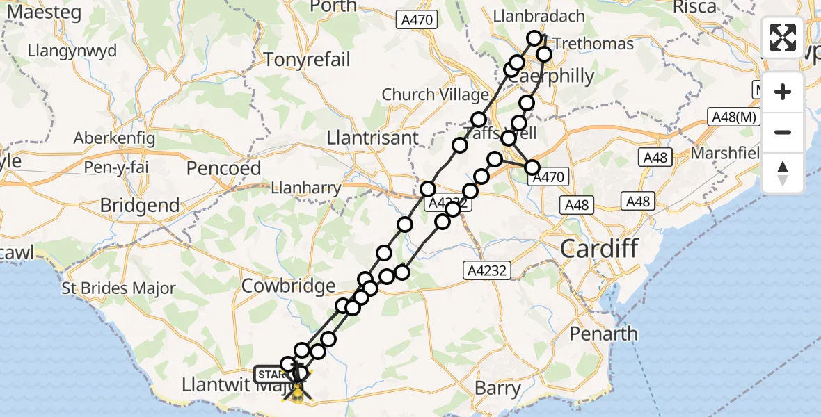 Flight route Police Helicopter Llanmaes - MOD St Athan, 03 October 2026, 14:17