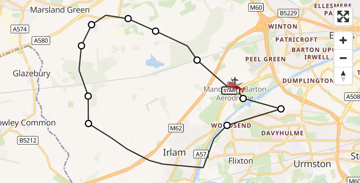 Flight route Air Ambulance Helicopter Manchester Barton Aerodrome - Manchester Barton Aerodrome, 03 October 2026, 14:36