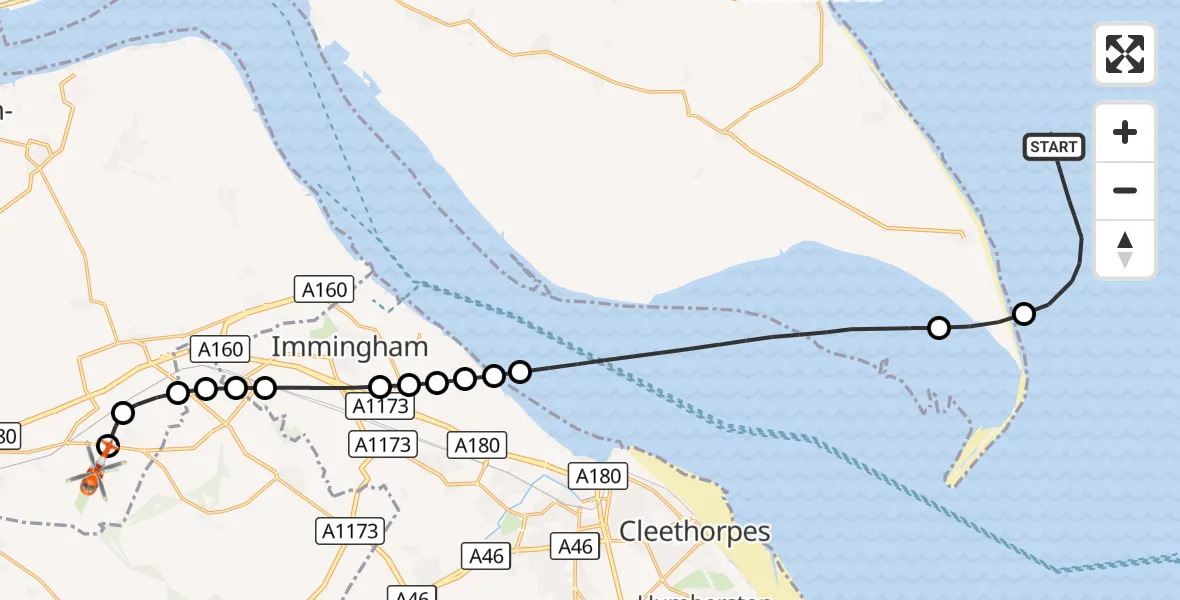 Flight route Coastguard Helicopter North Sea - Humberside Airport, 03 October 2026, 14:56