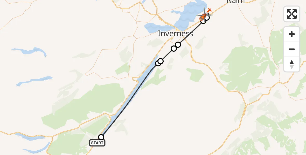Flight route Coastguard Helicopter Fort Augustus - Inverness Airport, 03 October 2026, 15:08