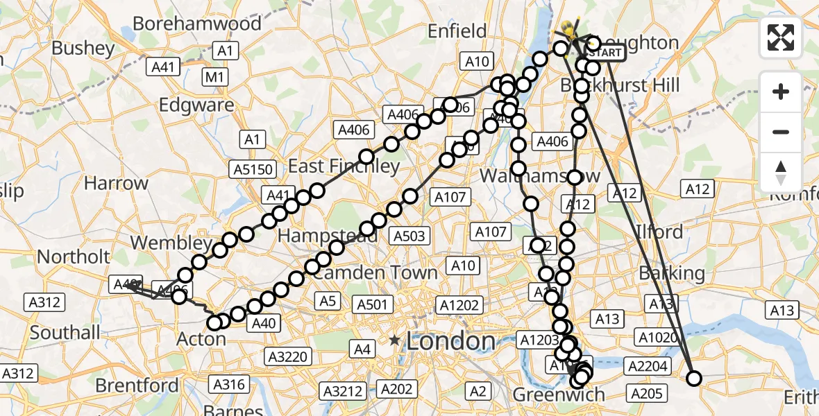 Flight route Police Helicopter Sewardstonebury - Sewardstonebury, 03 October 2026, 15:10
