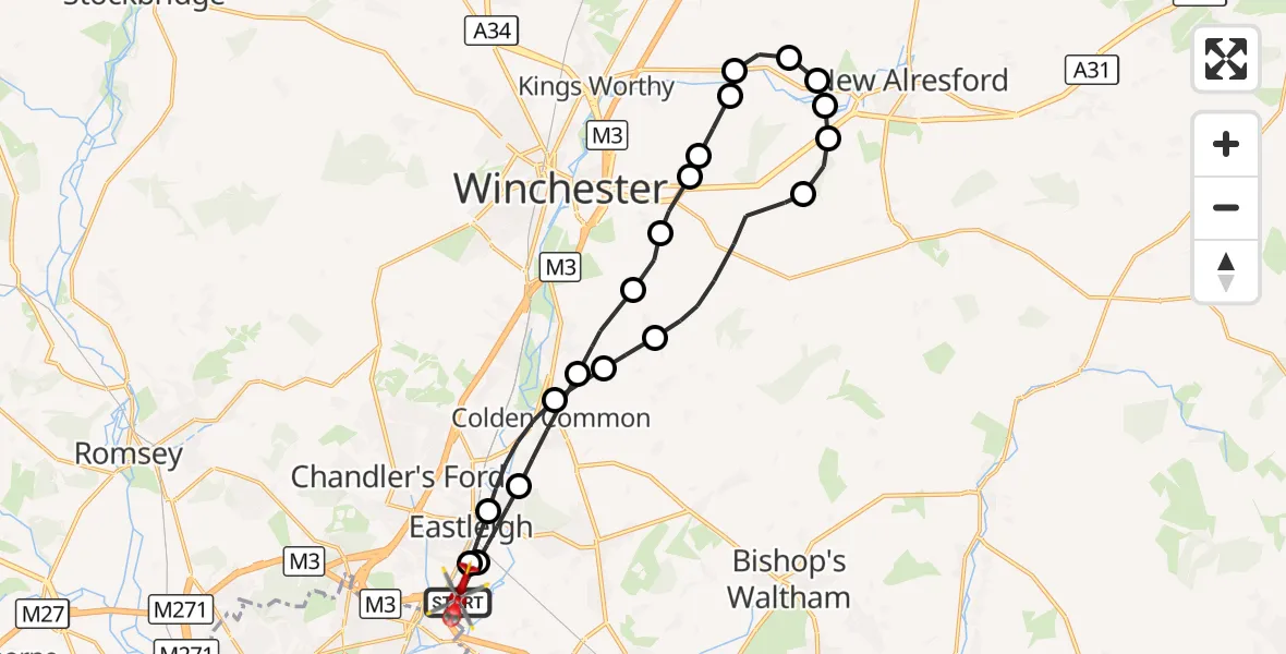 Flight route Air Ambulance Helicopter Southampton Airport - Southampton Airport, 03 October 2026, 15:25