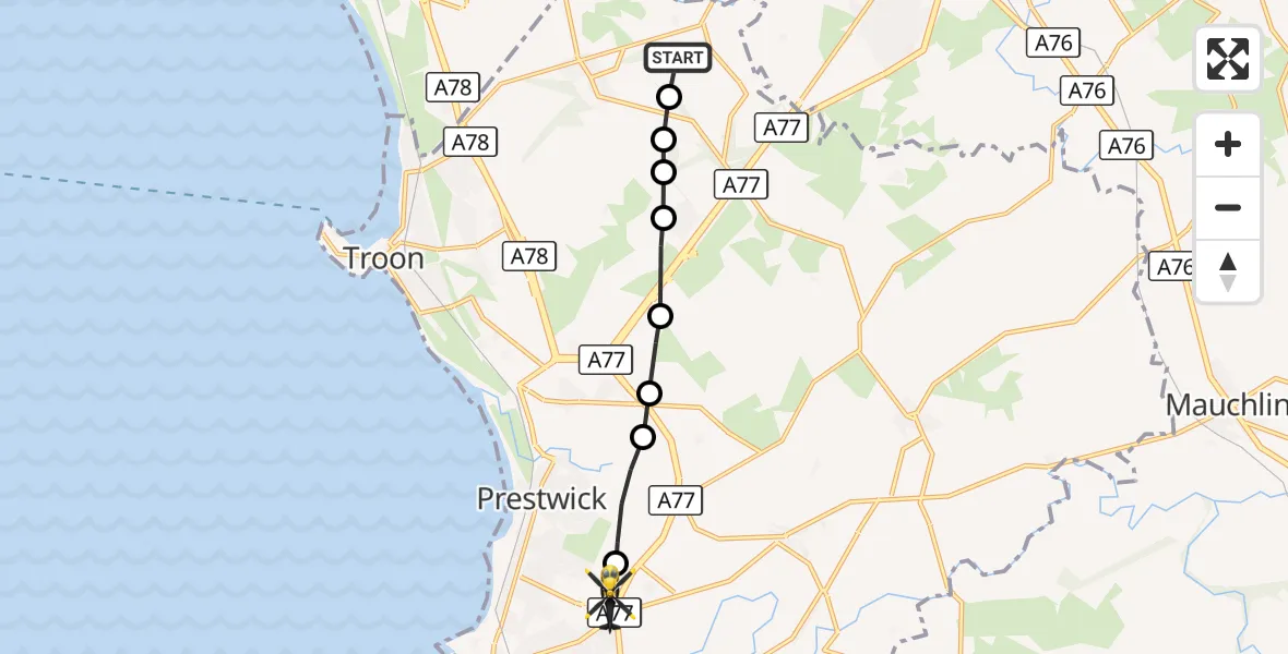 Flight route Police Helicopter Dundonald - Mossblown, 03 October 2026, 15:59