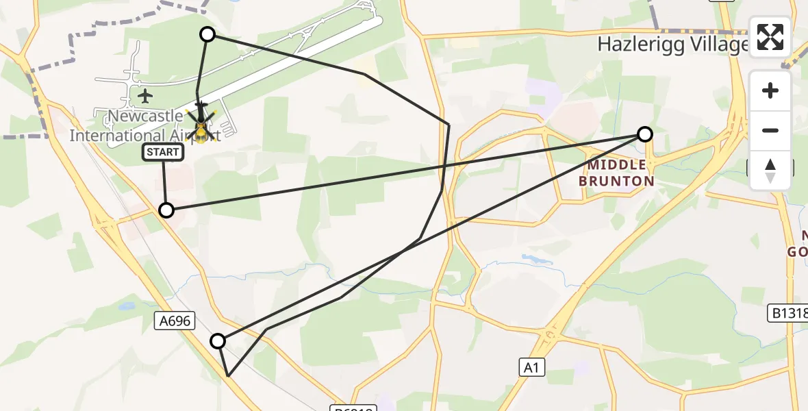 Flight route Police Helicopter Newcastle International Airport - Newcastle International Airport, 03 October 2026, 16:08
