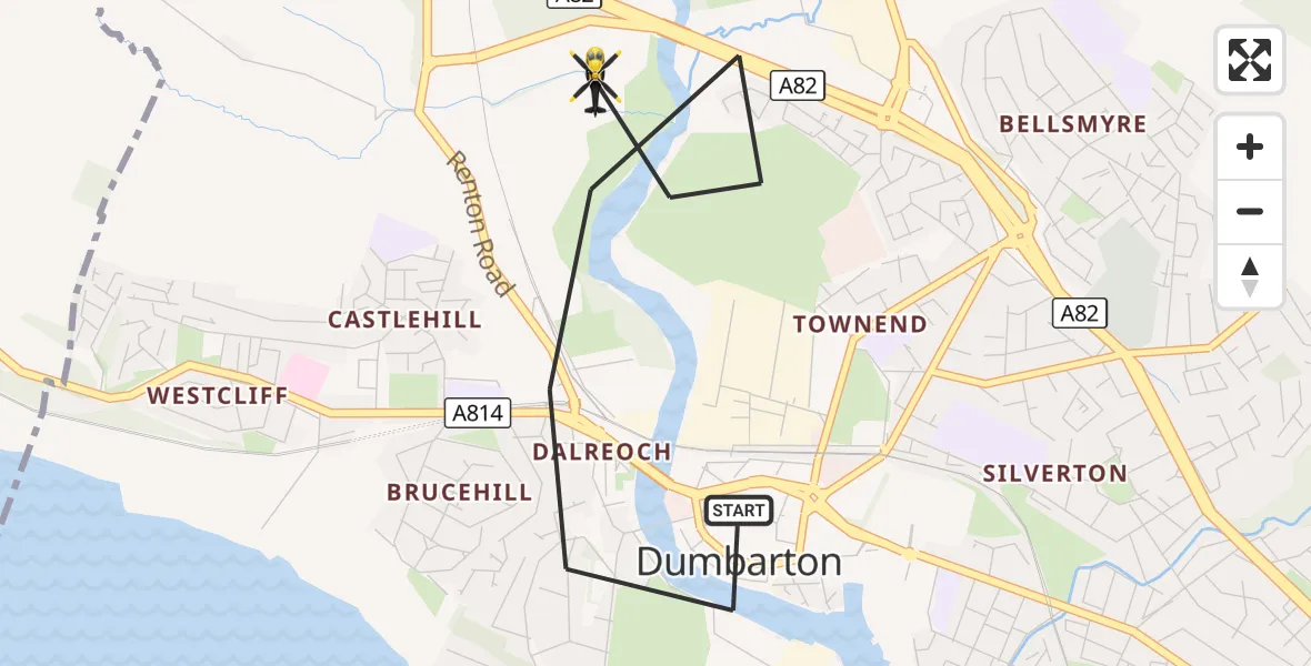 Flight route Police Helicopter Dumbarton - Dumbarton, 03 October 2026, 16:34
