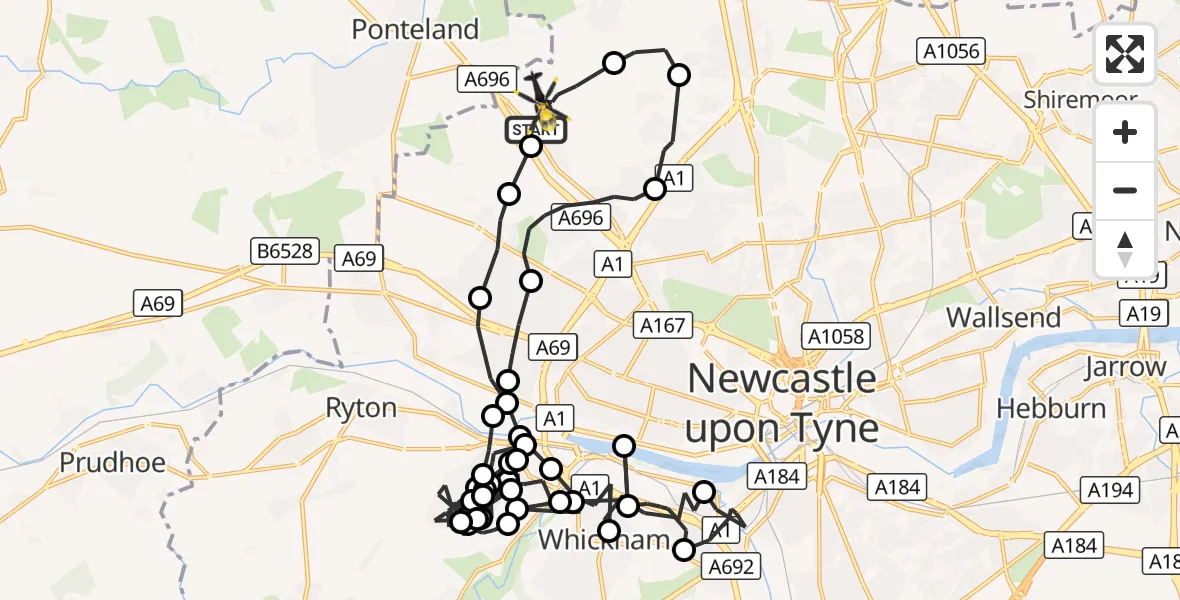 Flight route Police Helicopter Newcastle International Airport - Newcastle International Airport, 03 October 2026, 16:35