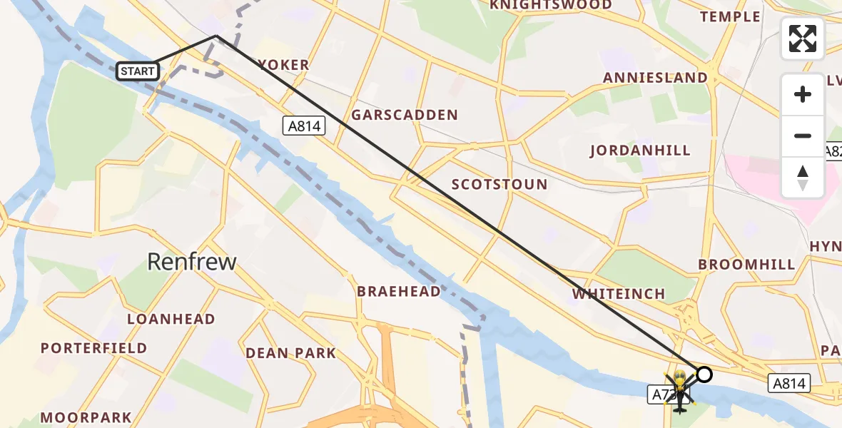 Flight route Police Helicopter Renfrew - Glasgow, 03 October 2026, 16:54