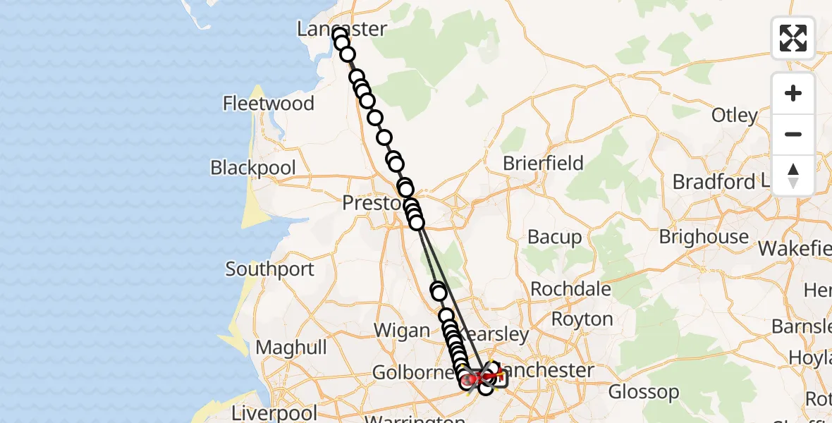Flight route Air Ambulance Helicopter Manchester Barton Aerodrome - Irlam, 03 October 2026, 17:08