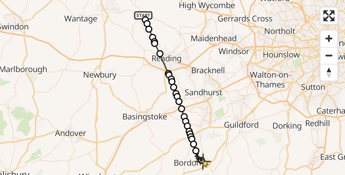 Flight route Police Helicopter Crowmarsh Gifford - Grayshott, 03 October 2026, 17:15