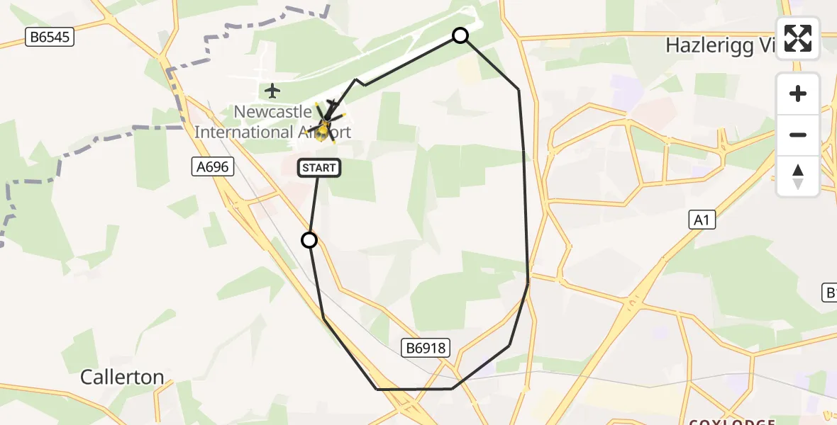 Flight route Police Helicopter Newcastle International Airport - Newcastle International Airport, 03 October 2026, 17:32
