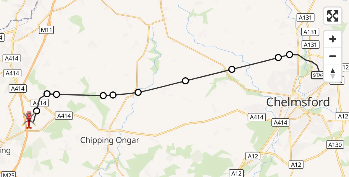 Flight route Air Ambulance Helicopter Chelmsford - North Weald Airfield, 03 October 2026, 18:01