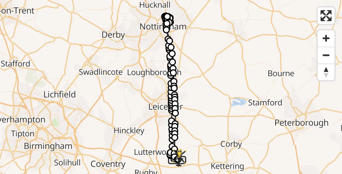 Flight route Police Helicopter Husbands Bosworth - Harborough, 03 October 2026, 18:02