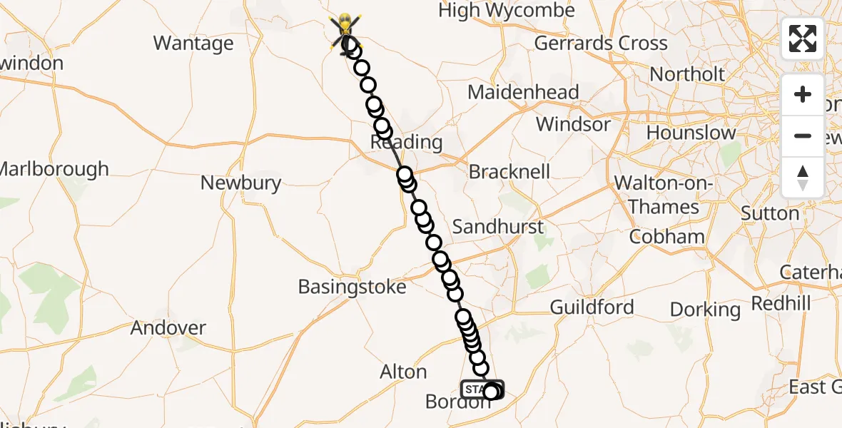 Flight route Police Helicopter Headley - Crowmarsh Gifford, 03 October 2026, 18:03