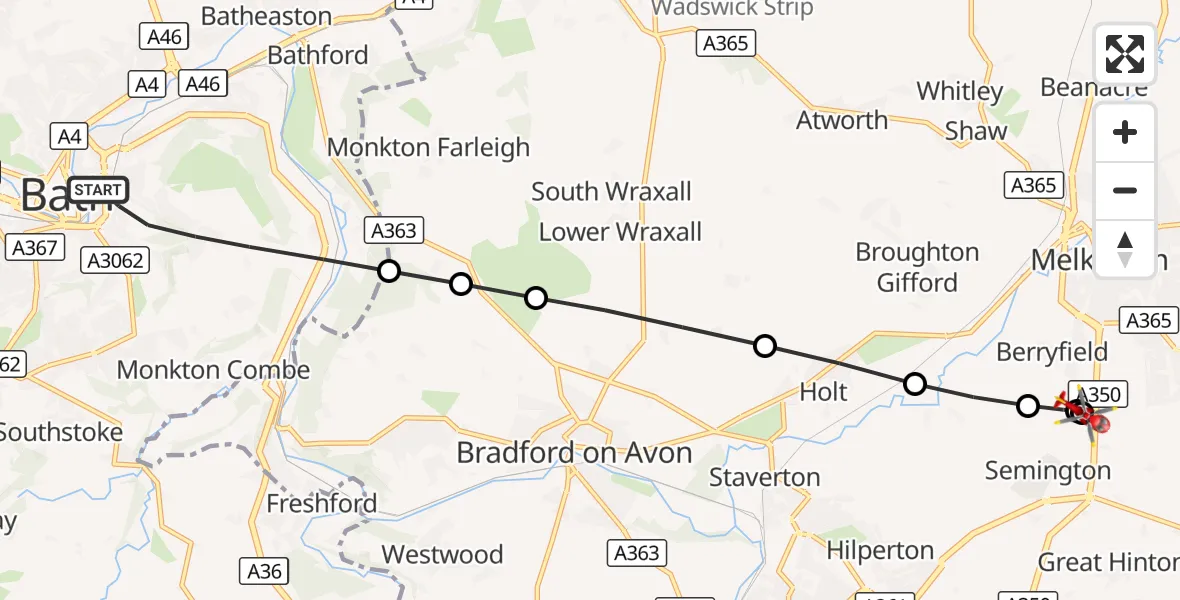 Flight route Air Ambulance Helicopter Bath - Wiltshire Air Ambulance, 03 October 2026, 18:03