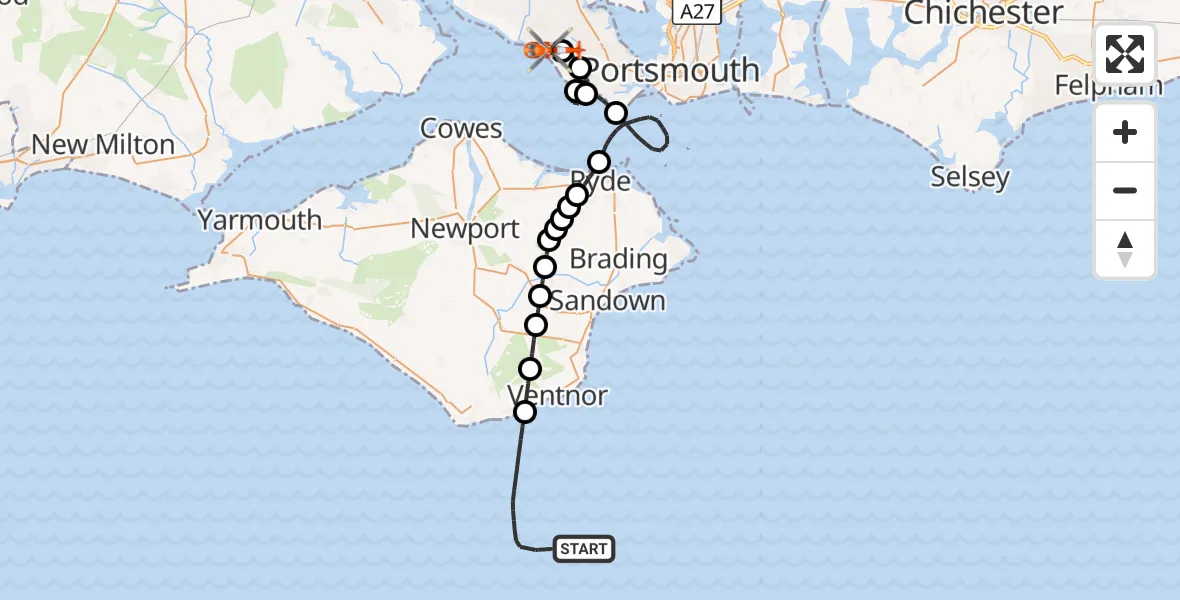 Flight route Coastguard Helicopter English Channel - Solent Airport, 03 October 2026, 18:45