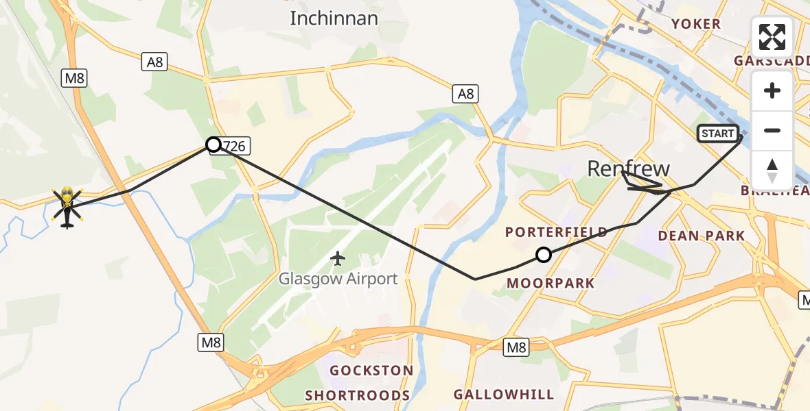 Flight route Police Helicopter Renfrew - Linwood, 03 October 2026, 19:20