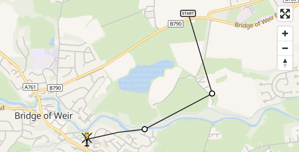 Flight route Police Helicopter Houston - Bridge of Weir, 03 October 2026, 19:27
