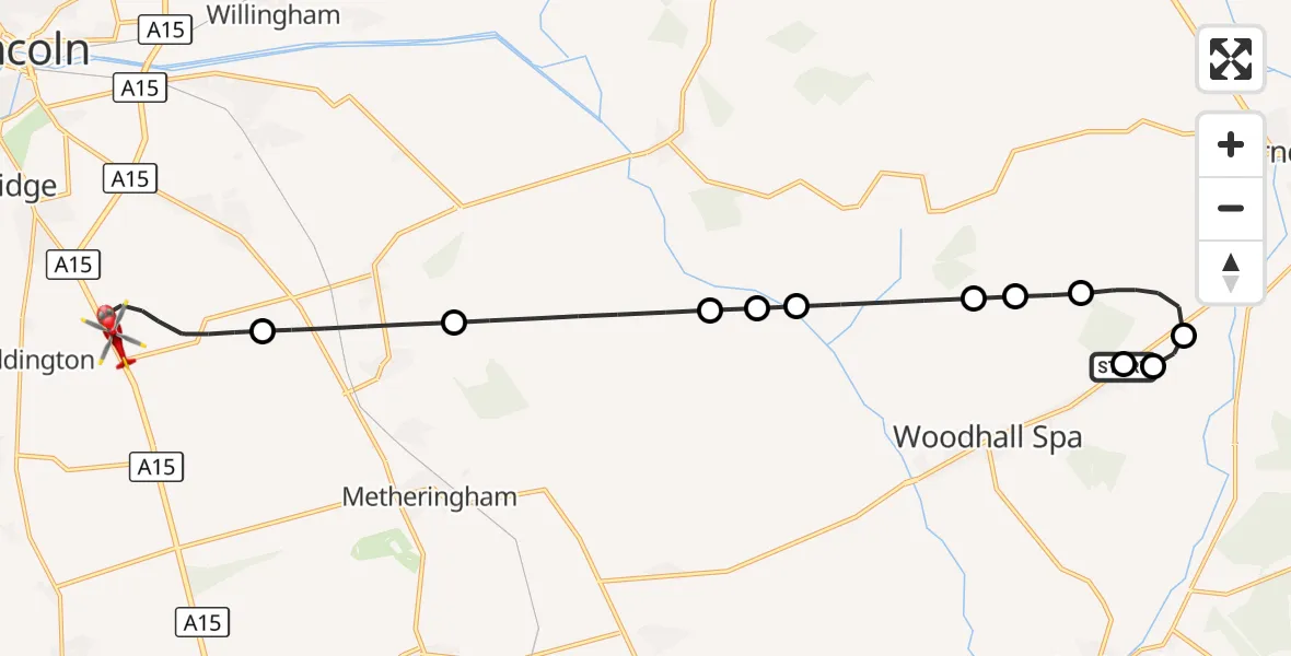 Flight route Air Ambulance Helicopter East Lindsey - North Kesteven, 03 October 2026, 19:54