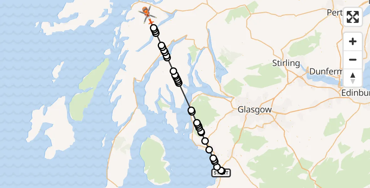 Flight route Coastguard Helicopter Glasgow Prestwick Airport - Argyll and Bute, 03 October 2026, 20:21