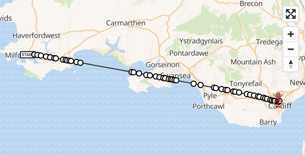 Flight route Air Ambulance Helicopter Milford Haven - Birchgrove, 03 October 2026, 20:39