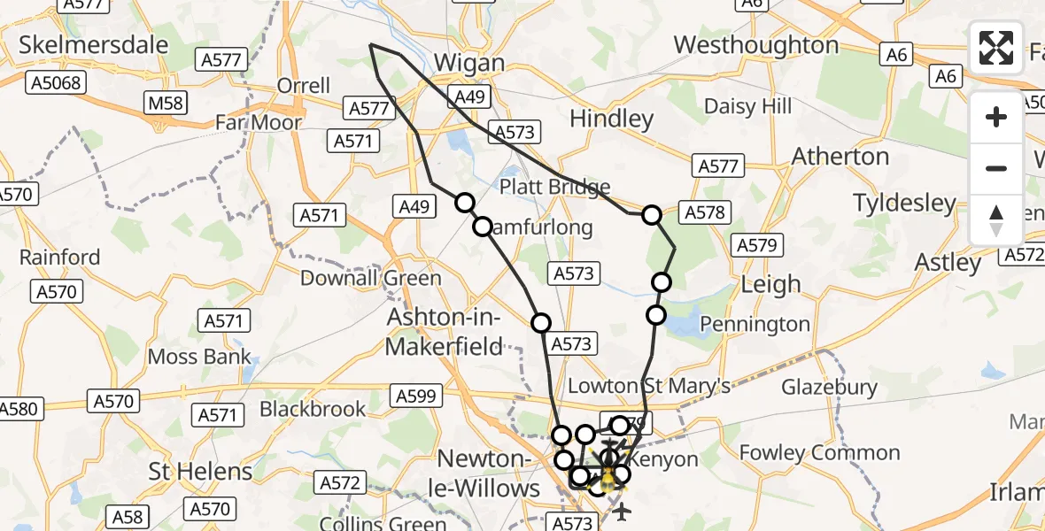 Flight route Police Helicopter Kenyon Hall Farm Airstrip - Kenyon Hall Farm Airstrip, 03 October 2026, 20:55
