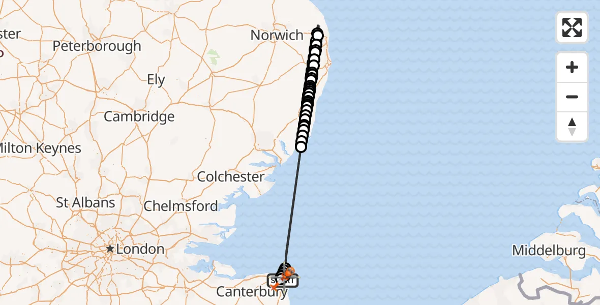 Flight route Coastguard Helicopter Manston Airport - Manston Airport, 03 October 2026, 21:18