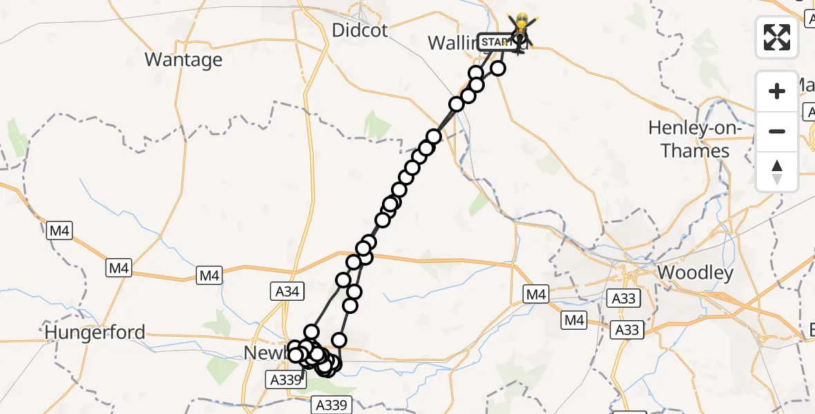 Flight route Police Helicopter Crowmarsh Gifford - Benson, 03 October 2026, 21:42