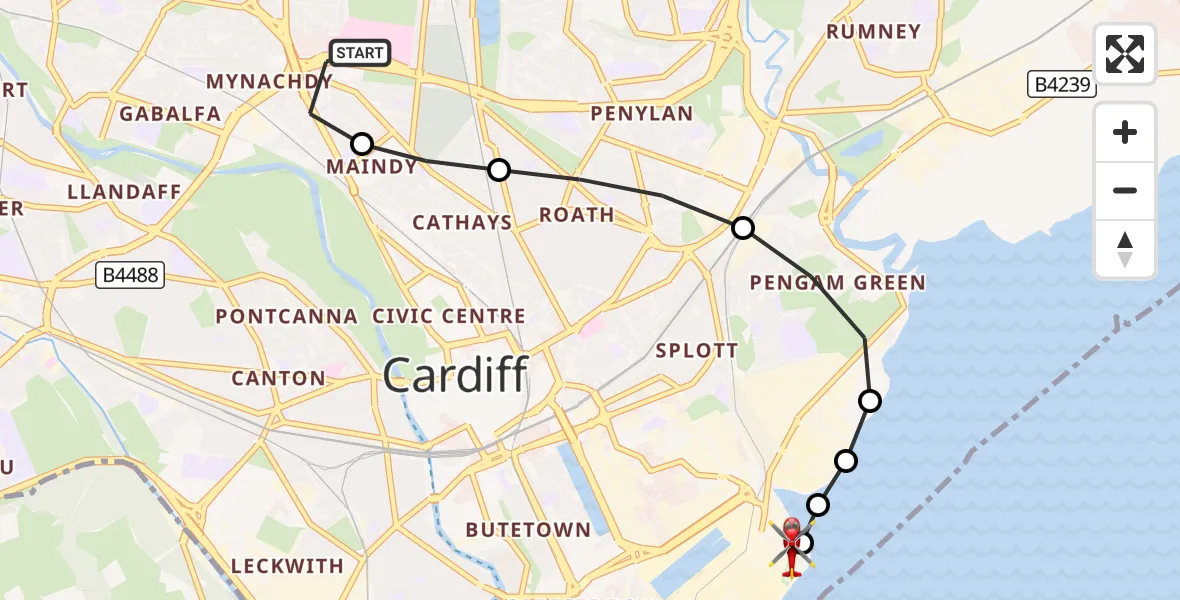 Flight route Air Ambulance Helicopter Birchgrove - Cardiff Heliport, 03 October 2026, 22:01
