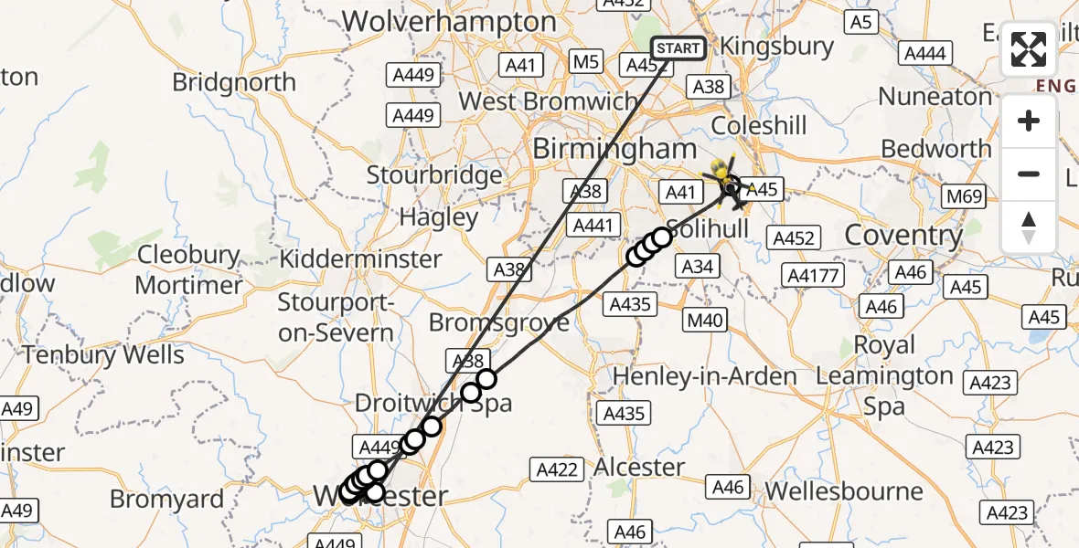 Flight route Police Helicopter Sutton Coldfield - Solihull, 03 October 2026, 22:02