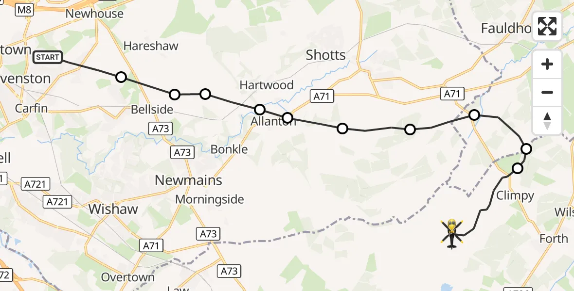 Flight route Police Helicopter Newarthill - Climpy, 03 October 2026, 22:52