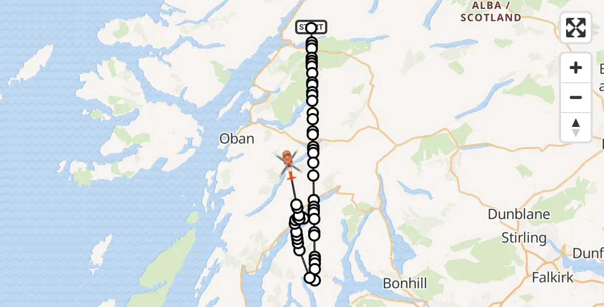 Flight route Coastguard Helicopter Coire Carach - Loch Awe, 03 October 2026, 22:54
