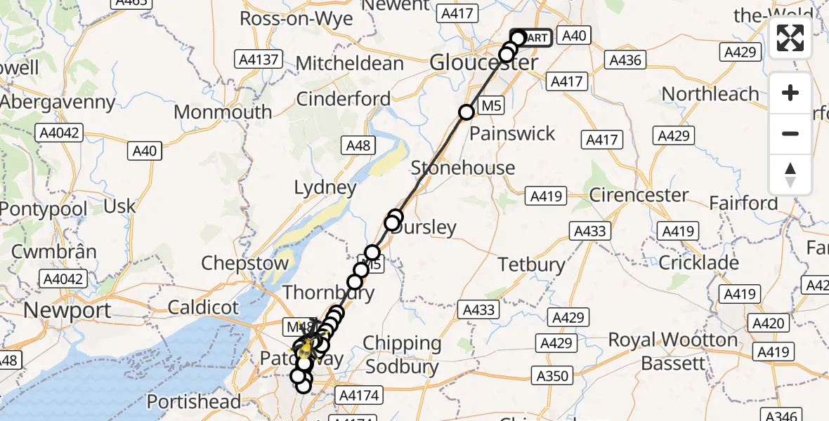 Flight route Police Helicopter Gloucestershire Airport - Bristol, 03 October 2026, 23:15