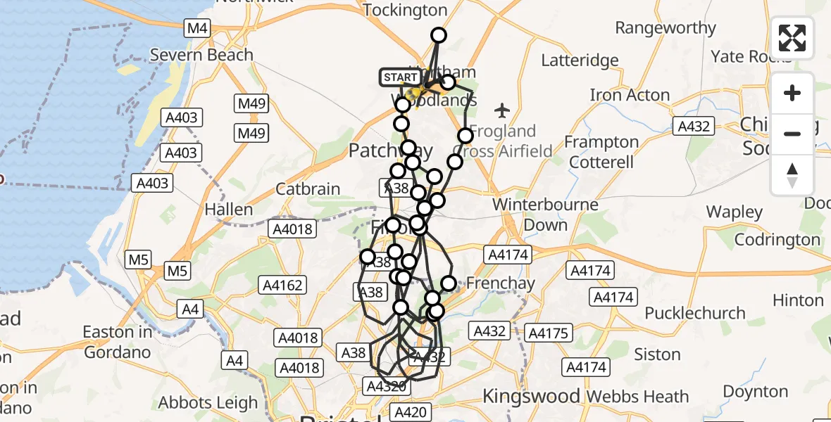 Flight route Police Helicopter Almondsbury - Almondsbury Helicopter Base, 04 October 2026, 00:30