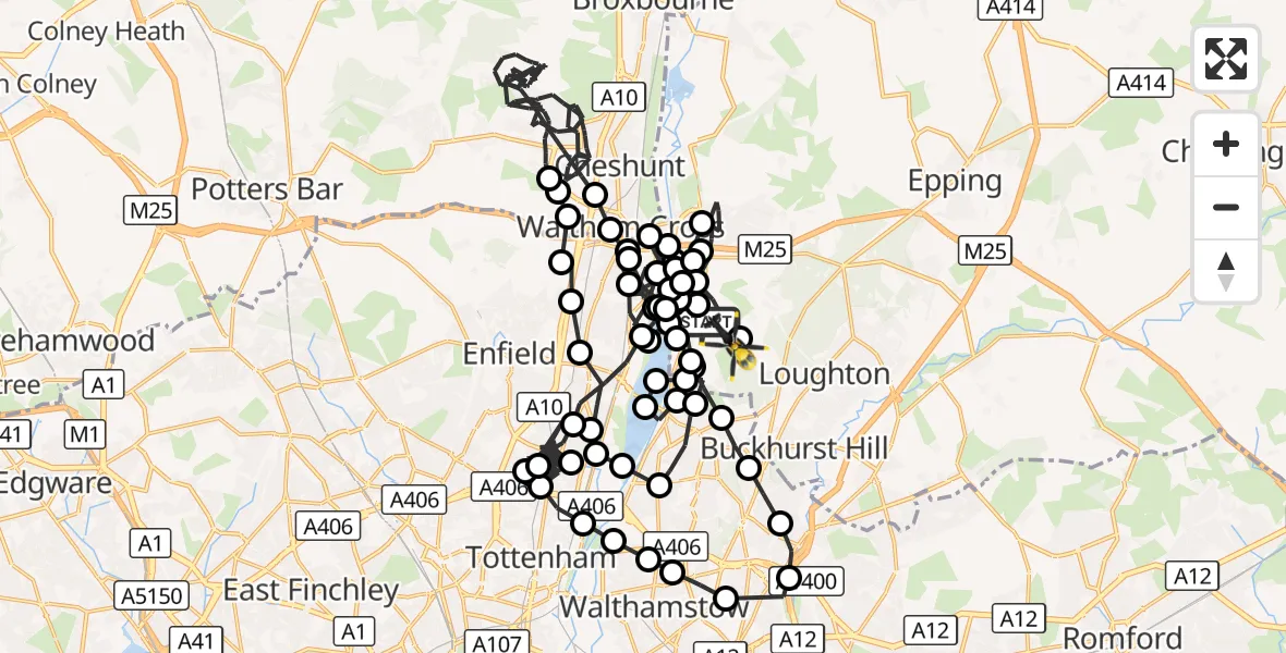 Flight route Police Helicopter Epping Forest - Epping Forest, 04 October 2026, 01:38