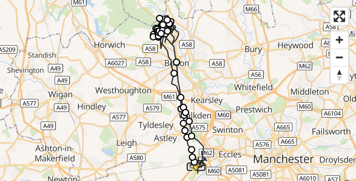 Flight route Police Helicopter Manchester Barton Aerodrome - Irlam, 04 October 2026, 01:51