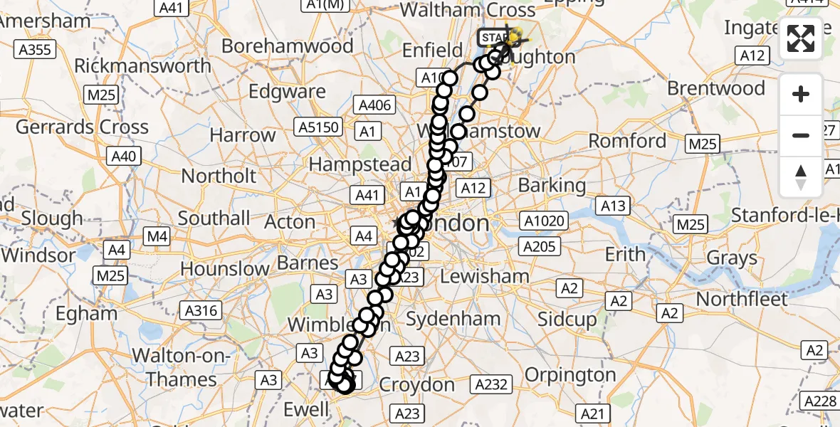 Flight route Police Helicopter Epping Forest - Sewardstonebury, 04 October 2026, 03:32