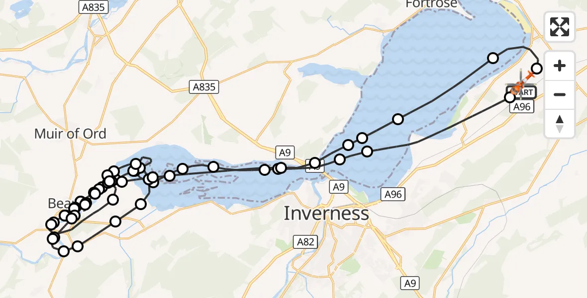 Flight route Coastguard Helicopter Inverness Airport - Inverness Airport, 04 October 2026, 05:12