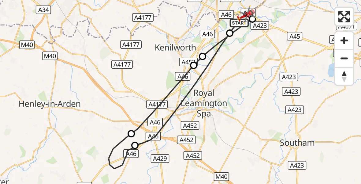 Flight route Air Ambulance Helicopter Coventry Airport - Coventry Airport, 04 October 2026, 06:56