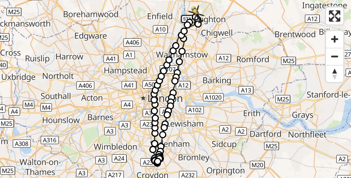Flight route Police Helicopter Chingford - Sewardstonebury, 04 October 2026, 08:36
