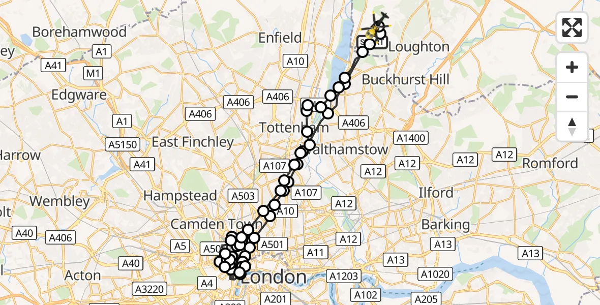 Flight route Police Helicopter Sewardstonebury - Epping Forest, 04 October 2026, 09:39